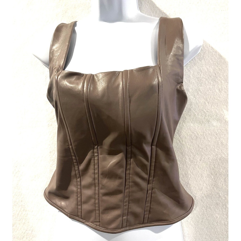 Edgy Night Out Faux Brown Corset Bustier Top Minimalist Chic Medium Baddie